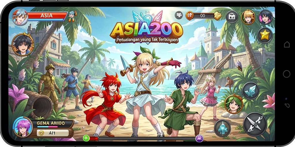 Screenshot utama ASIA200 menunjukkan aksi seru dalam dunia Anime.