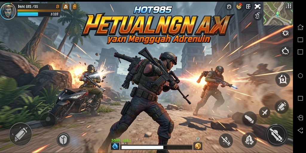 Screenshot utama HOT985 menampilkan gameplay aksi yang seru dan mendebarkan.