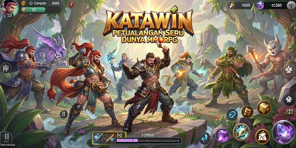 Screenshot gameplay KATAWIN menunjukkan aksi pertempuran mendebarkan di dunia MMORPG.