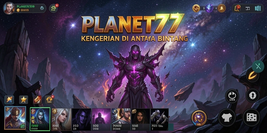 Tangkapan layar utama PLANET77 menampilkan karakter yang berlari dari makhluk menyeramkan.