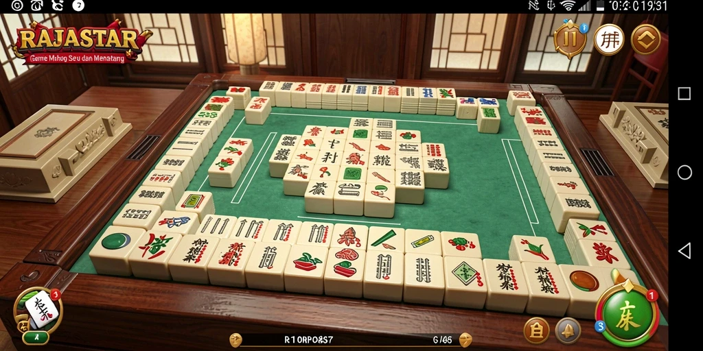Tampilan gameplay RAJASTAR yang mengasyikkan dengan grafis Mahjong yang memikat.