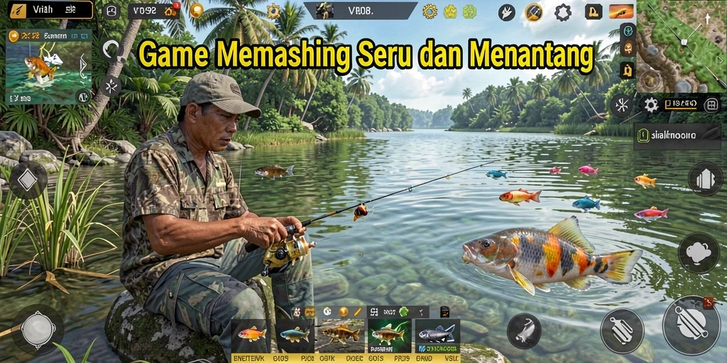 Screenshot gameplay V98 menampilkan pengalaman memancing yang seru dan mendalam.