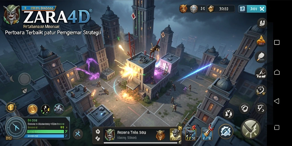 Tampilan gameplay ZARA4D dengan menara yang melindungi benteng dari musuh.