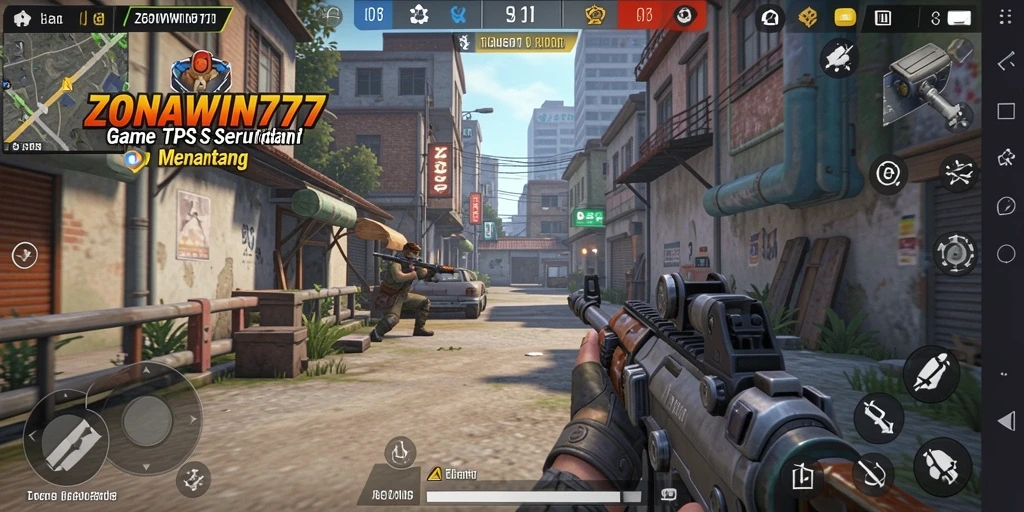 Screenshot ZONAWIN777 menampilkan aksi tembak-menembak yang mendebarkan.